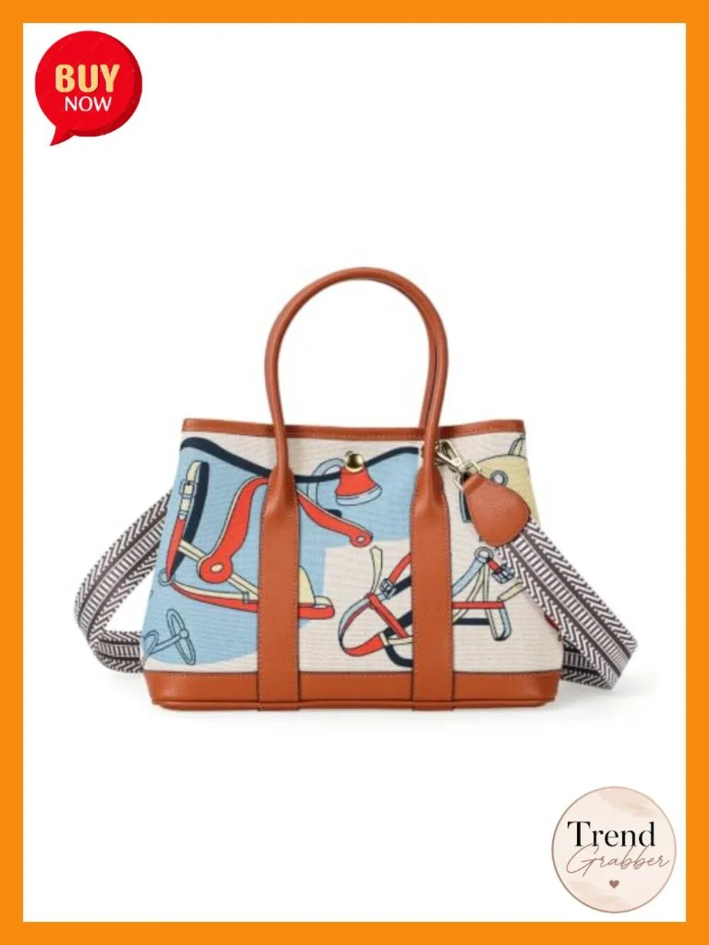 Bohemian Tapestry Print Satchel Tote with Faux Leather Trim & Detachable Strap